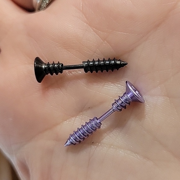 SINGLE SCREW ACCENT EARRING, Choice of Color - Picture 3 of 7